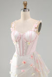 Pink Seashell Bust Corset Bodycon Short Homecoming Dress with 3D Butterfly Appliqués