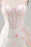 Pink Seashell Bust Corset Bodycon Short Homecoming Dress with 3D Butterfly Appliqués