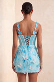 Bodycon Blush Corset Butterfly Pearl Applique Lace Up Back Homecoming Dress with Sash