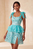Pink A-Line Sequins Ruffle Lace Up Back Bowed Straps Homecoming Dress with Slit
