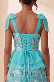 Pink A-Line Sequins Ruffle Lace Up Back Bowed Straps Homecoming Dress with Slit