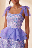 Pink A-Line Sequins Ruffle Lace Up Back Bowed Straps Homecoming Dress with Slit