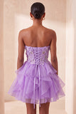 A-Line Sky Blue Sweetheart Sheer Corset Ruffled Lace Up Back Homecoming Dress