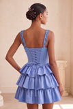Light Purple A-Line Corset Tiered Lace Up Back Floral Homecoming Dress with Beading