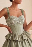 Light Purple A-Line Corset Tiered Lace Up Back Floral Homecoming Dress with Beading