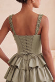 Light Purple A-Line Corset Tiered Lace Up Back Floral Homecoming Dress with Beading