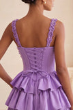 Light Purple A-Line Corset Tiered Lace Up Back Floral Homecoming Dress with Beading