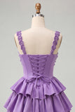 Light Purple A-Line Corset Tiered Lace Up Back Floral Homecoming Dress with Beading