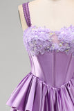 Light Purple A-Line Corset Tiered Lace Up Back Floral Homecoming Dress with Beading