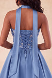 Olive A-Line Sweetheart Beaded Floral Homecoming Dress with Lace Up Back