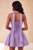 Olive A-Line Sweetheart Beaded Floral Homecoming Dress with Lace Up Back