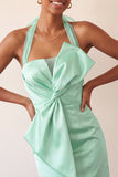 Bodycon Mint Green Halter Neck Satin Lace Up Back Homecoming Dress with Bow