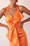 Bodycon Mint Green Halter Neck Satin Lace Up Back Homecoming Dress with Bow