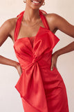 Bodycon Mint Green Halter Neck Satin Lace Up Back Homecoming Dress with Bow