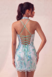 Bodycon Light Purple Halter Neck Sequins Lace Up Back Homecoming Dress