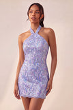 Bodycon Light Purple Halter Neck Sequins Lace Up Back Homecoming Dress