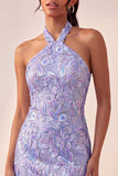 Bodycon Light Purple Halter Neck Sequins Lace Up Back Homecoming Dress