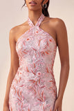 Bodycon Light Purple Halter Neck Sequins Lace Up Back Homecoming Dress