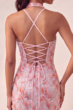 Bodycon Light Purple Halter Neck Sequins Lace Up Back Homecoming Dress