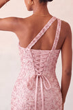 Champagne Bodycon One Shoulder Lace Up Back Homecoming Dress with Sequins