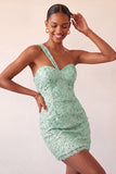Champagne Bodycon One Shoulder Lace Up Back Homecoming Dress with Sequins