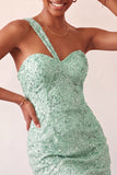 Champagne Bodycon One Shoulder Lace Up Back Homecoming Dress with Sequins
