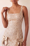 Mint Green Bodycon Square Neck Sequins Lace Up Back Homecoming Dress with Bow