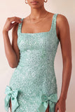 Mint Green Bodycon Square Neck Sequins Lace Up Back Homecoming Dress with Bow