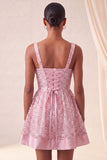 Sky Blue A-Line Square Neck Lace Up Back Sequins Homecoming Dress with Bow