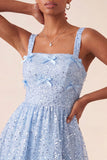Sky Blue A-Line Square Neck Lace Up Back Sequins Homecoming Dress with Bow