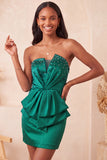 Strapless Light Purple Bodycon Lace Up Back Pearls Ruched Homecoming Dress