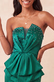 Strapless Light Purple Bodycon Lace Up Back Pearls Ruched Homecoming Dress