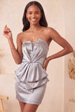 Strapless Light Purple Bodycon Lace Up Back Pearls Ruched Homecoming Dress