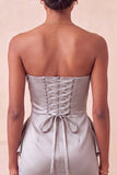 Strapless Light Purple Bodycon Lace Up Back Pearls Ruched Homecoming Dress