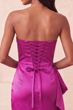 Satin Royal Blue Strapless Bodycon Lace Up Back Beaded Ruched Homecoming Dress with Sash