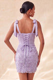 Dusty Sage Bodycon Corset Peals Floral Bowed Straps Homecoming Dress with Lace Up Back