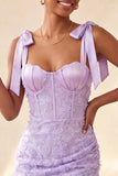 Dusty Sage Bodycon Corset Peals Floral Bowed Straps Homecoming Dress with Lace Up Back