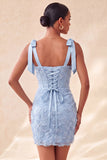 Dusty Sage Bodycon Corset Peals Floral Bowed Straps Homecoming Dress with Lace Up Back