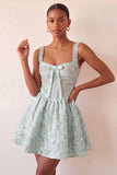 A-Line Light Purple Square Neck Corset Jacquard Lace Up Back Beaded Homecoming Dress