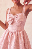 A-Line Jacquard Yellow Floral Lace Up Back Homecoming Dress with Bow