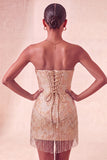 Lake Blue Sweetheart Corset Jacquard Lace Up Back Homecoming Dress with Fringes