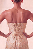 Lake Blue Sweetheart Corset Jacquard Lace Up Back Homecoming Dress with Fringes