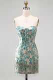 Lake Blue Sweetheart Corset Jacquard Lace Up Back Homecoming Dress with Fringes