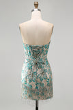 Lake Blue Sweetheart Corset Jacquard Lace Up Back Homecoming Dress with Fringes