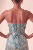 Lake Blue Sweetheart Corset Jacquard Lace Up Back Homecoming Dress with Fringes