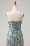Lake Blue Sweetheart Corset Jacquard Lace Up Back Homecoming Dress with Fringes