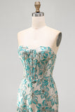 Lake Blue Sweetheart Corset Jacquard Lace Up Back Homecoming Dress with Fringes