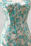 Lake Blue Sweetheart Corset Jacquard Lace Up Back Homecoming Dress with Fringes