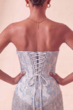 Lake Blue Sweetheart Corset Jacquard Lace Up Back Homecoming Dress with Fringes