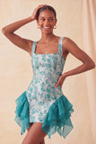 Champagne Jacquard Square Neck Lace Up Back Tight Homecoming Dress with Ruffles